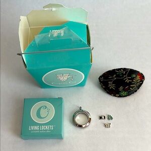 Origami Owl Living Lockets Pendant Silver w/3 Rhinestone Floating Charms NIB